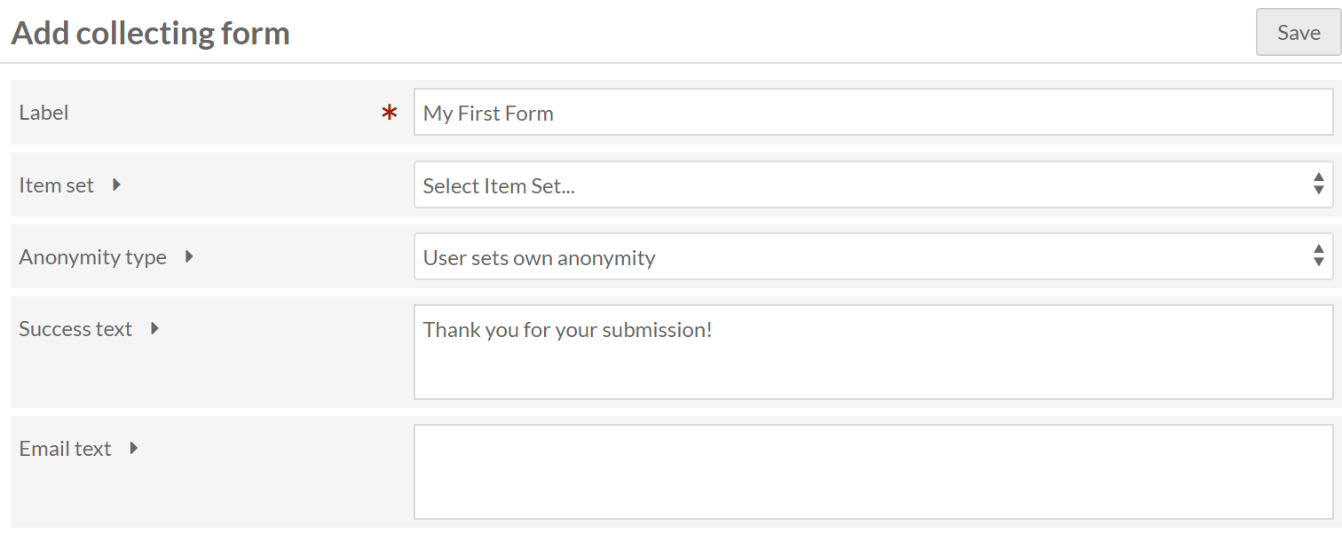 Collecting form setup page